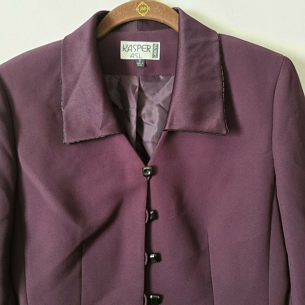 Kasper ASL Womens Dress Blazer Jacket Beaded Collar Size 6 Purple Eggplant NWT - Picture 4 of 8